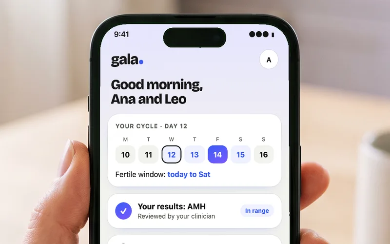 The Gala app showing her cycle calendar, used to time fertility bloodwork