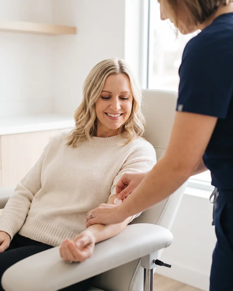 Her quick blood draw at a bright, modern lab
